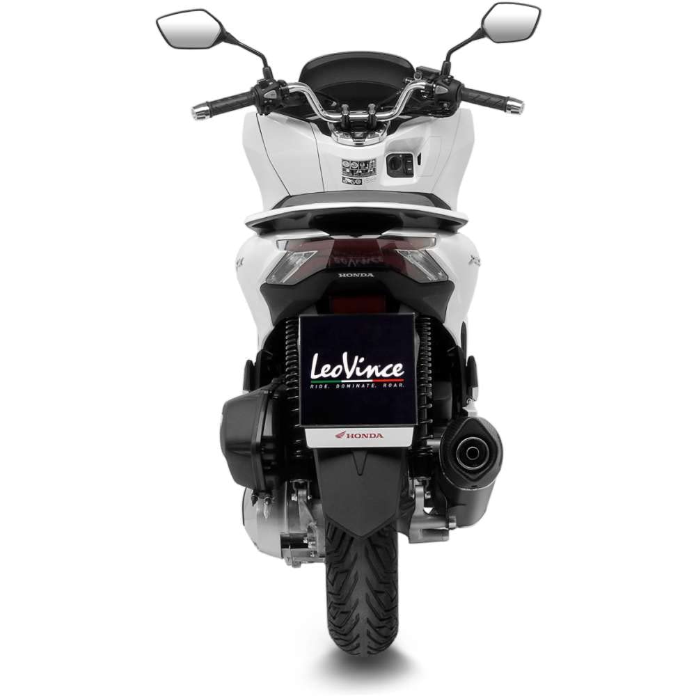 LeoVince Auspuffanlage Komplettanlage SBK NERO Edelstahl schwarz Carbon Kappe mit Katalysator für Honda PCX 125
