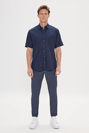 AC&Co/Gold Star Classics Comfort Fit Comfortable Cut Hidden Button Collar Linen Look 100% Cotton Flam Shirt