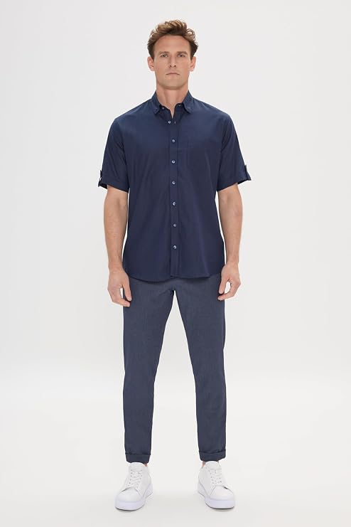AC&Co/Gold Star Classics Comfort Fit Comfortable Cut Hidden Button Collar Linen Look 100% Cotton Flam Shirt