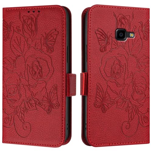 Samsung Galaxy Xcover 4/Xcover 4S/G390 �P�[�X�Ή��A�E�H���b�g�P�[�X �X���� PU���U�[ �t�H�� �t���b�v �t�H���I�P�[�X�A�J�[�h�z���_�[+���X�g�X�g���b�v�t���ϏՌ��ی�P�[�X(Red)