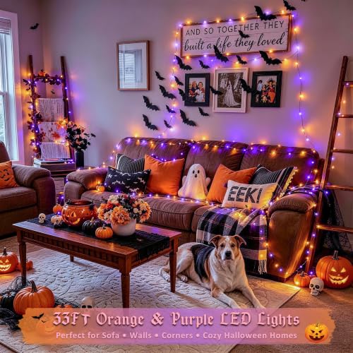 JMEXSUSS 100-Count 33' Orange & Purple Halloween Fairy Lights w/ Remote & Timer (USB) - image 7