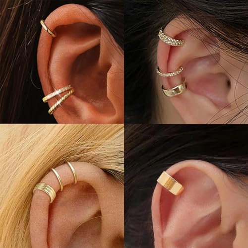Image of Ear Cuffs Non Piercing 14K Gold Plated Ear Cuff Earrings for Women Trendy Clip on Cartilage Earring Stacks Non Pierced Adjustable Fake Earrings Set Jewelry Christmas Gift 2026 Stocking Stuffers