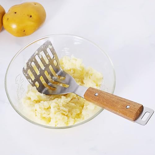 Arfuka Potato Masher Stainless Steel Hand Food Masher Heavy Duty Manual Masher Kitchen Tool With Wood Handle For Avocado, Bean, Vegetable #TOP3