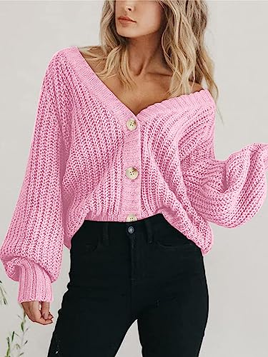 Image of PRETTYGARDEN Women's Chunky Knit Open Front Sweater Long Sleeve Button Loose Short Cardigan Outerwear Coats