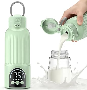 Portable Bottle Warmer for Travel, 17oz Large Capacity, 12000mAh Battery Life, Dual Heating Modes for Breast Milk Water, Fast Heating, Cordless Milk Warmer for Car Airplane Outdoor Green