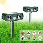 2 Pack Solar Animal Repeller Ultrasonic Animal Cat Repellent Outdoor Deer Repellent Devices with Motion Sensor Animal Deterrent to Repel Cat Deer Squirrel Rabbit Dog Skunk for Yard Lawn