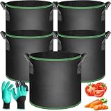 SaiXuan 5 Bolsas de Cultivo Negras 30L, Transpirables, para Patatas, Tomates, Zanahorias, Fresas, Flores, con Asas Manejar y Guantes de Jardinería, para Balcón, Terraza, Jardín e Invernadero