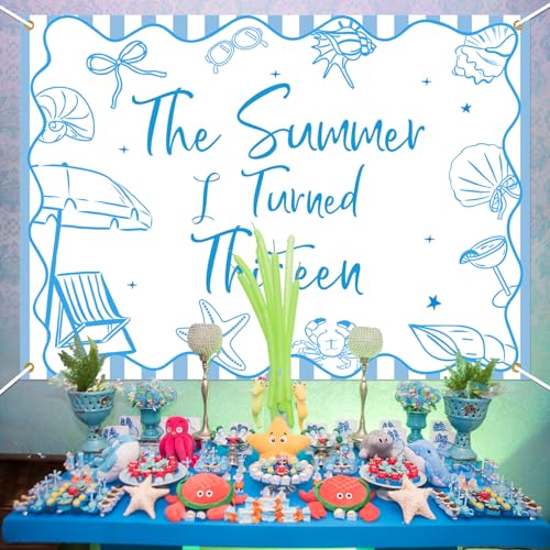The Summer I Turned 13 Backdrop - Summer Tropical Teen Boy Bady Decor, Summer Beach 13th Birthday Party Decorations 7x5ft by Hemicha - Used condition - Image 5