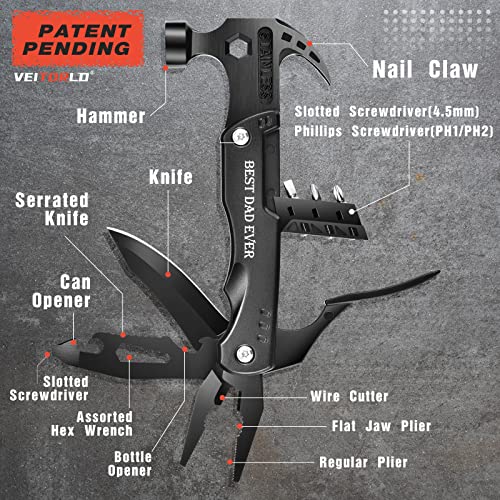 Veitorld Gifts For Dad From Daughter Son Kids, Unique Fathers Day Birthday Gift Ideas For Husband Men Him, Cool Gadgets Presents For Men, All In One Survival Tools Small Hammer Multitool #TOP2