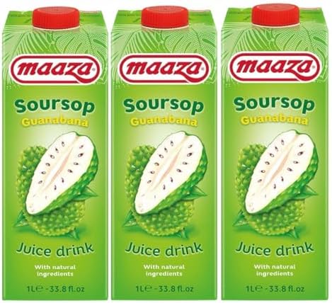 Maaza Soursop Guanabana Fruit Drink 1L (Pack of 3) | Tropical Soursop Juice Beverage | Refreshing Caribbean Inspired Drink