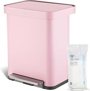 Home Zone Living 13 Gallon Stainless Steel Kitchen Trash Can with Slow Closing Lid and Wide Opening, Virtuoso Collection, Pink