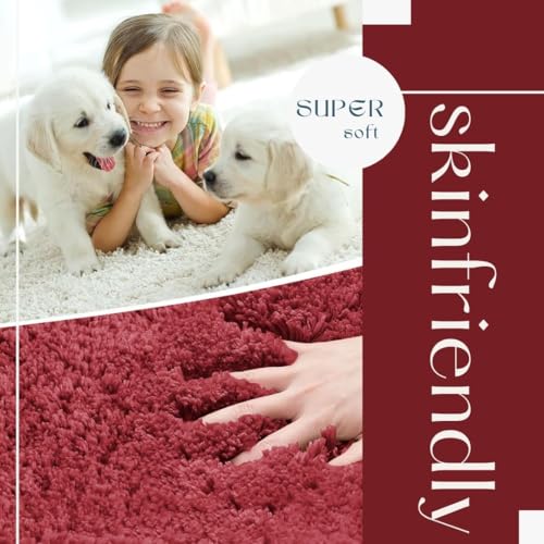 Image of SANMARINO Super Soft Shaggy Bathroom Rugs, Absorbent Thick Anti-Slip Microfiber Bath Rugs, Quick Dry Machine Washable Bath Mat for Bathroom Floor, Bathtub and Shower 17 inchx24 inch - Red