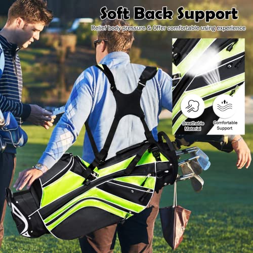 Officejoy Golf Stand Bag, Golf Club Bag W/6 Large Way Top Dividers & 7 Pockets, Lightweight Golf Carry Bag W/Ergonomic Dual Straps & 2 Aluminium Pole, Lightweight Golf Bag For Men & Women (Green) #TOP2