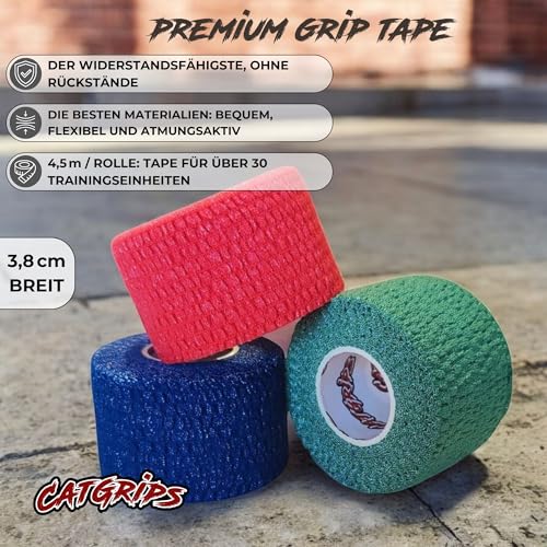 Hook Grip Tape – CATGRIPS – 3 Rollen Crossfit Tape für Finger und Hände – Sicherer Halt beim Weightlifting, WOD und Training – Extra stark haftendes Hookgrip Tape & resistent gegen Chalk