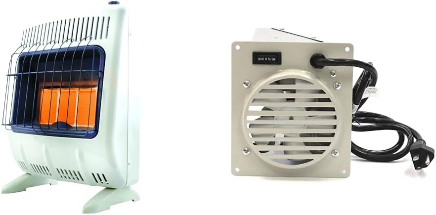 Mr. Heater Corporation Vent-Free 20,000 BTU Radiant Natural Gas Heater, Multi,White & F299201 Vent-Free Blower Accessory Kit (2016-present), Multi