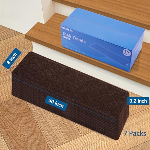 Stair Treads for Wooden Steps Indoor, 7 Pack 8" X 30" Non Slip Carpet Stair Treads with Reusable Adhesive for Kids Elders and Dogs, Surface Polyester TPR Backing Stair Rugs, Brown - Thumbnail 2