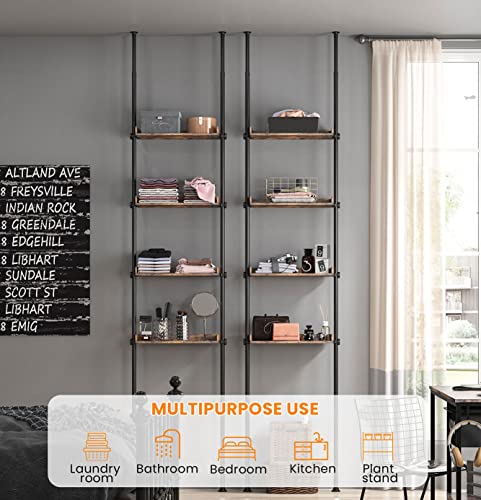 Allzone Bathroom Organizer, Over The Toilet Storage, 4-Tier Adjustable Wood Shelves For Small Rooms, Saver Space Rack, 92 To 116 Inch Tall, Narrow Cabinet, Rustic Brown #TOP5