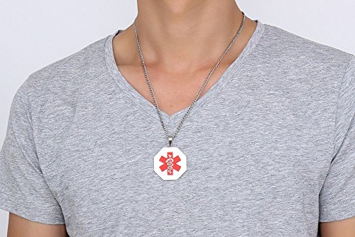 Mealguet Jewelry Free Engraving- Stainless Steel Octagon Medical Alert ID Tag Pendant Necklace with 24\" Chain