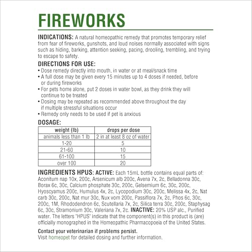 HomeoPet Fireworks, Safe and Natural Loud-Noise-Anxiety Calming Supplement for Cats, Dogs, and Other Small Animals, 15 Milliliters - Image 6