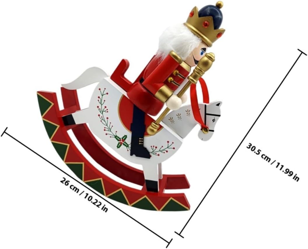 Christmas Nutcracker Desk Figurine Large Wooden Rocking Horse Nutcracker Sculpture Holiday Table Decoration for Christmas Party and Home Display