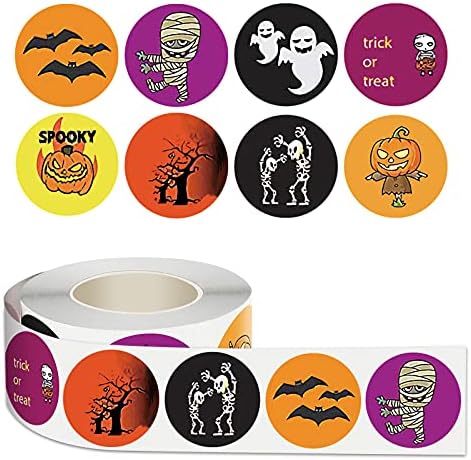 Gaubi 500pcs Halloween Stickers for Kids, Stickers for Treat Bags, Waterproof Self Adhesive Round Roll Holiday Stickers, Halloween Parties Favors Decorations Gift Supplies for Toddlers Adults