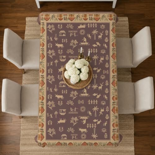 Image of STITCHNEST Cotton Slub Table Cover for 6 Seater Dining Table|54 x 78 Inches, Digitally Printed|Durable, Washable & Fade-Resistant Fabric