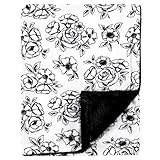 Hudson Baby Unisex Baby Plush Blanket with Furry Binding and Back, Black Toile, One Size