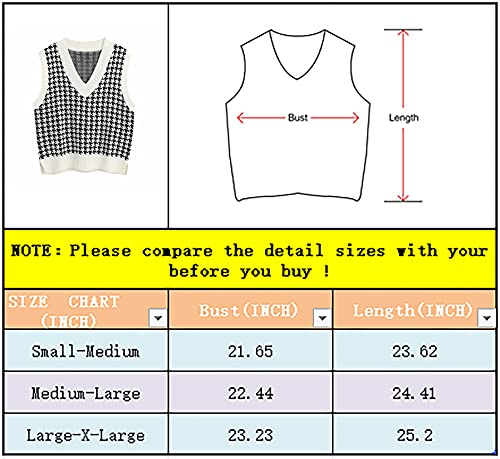 Gulajia Oversized Women Houndstooth Pattern Knit Sweater Vest Sleeveless Loose V-Neck 90S Waistcoat Pullover Knitwear Top White L #TOP5