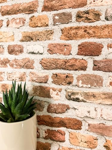 NEWROOM Papel pintado Rojo Piedra Natural Tejido no Tejido - Moderno Naranja Gris Claro Ladrillo Clinker Óptica 3D