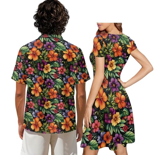 Image of AFPANQZ Couple Matching Outfit Casual Men's Button Down Shirt or Short Sleeve Summer Sundresses Dresses for Women 2026