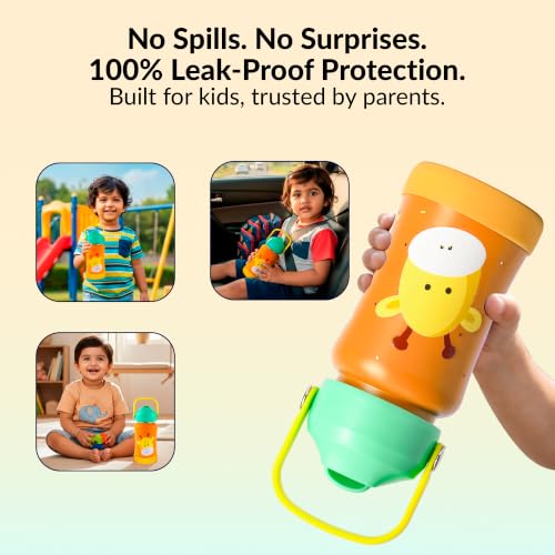 Image of Rabitat Steel Play Personalized Kids Stainless Steel Water Bottle 450ml | 2 Year Warranty | Leakproof Sipper, Soft Silicone Spout, Flip-Lock Cap & Handle, BPA-Free 18 /8 SS, Anti-Skid Base, Little Boss