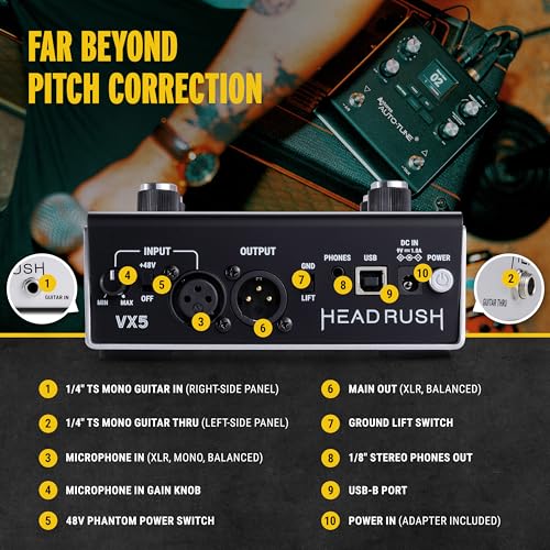 HeadRush VX5 Vocal Effects Pedal with Antares AutoTune for Vocalists with Real Time Pitch Correction, Vocal Harmony, Guitar and Mic in and Audio Interface by HEADRUSH - Image 5