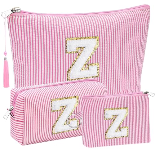 Initial Gifts Travel Cosmetic Makeup Pouch Bags Sets for Purse, 3pcs Stoney Clover Dupes Pouch Makeup Bag, Personalized Cosmetic Bags Set for Women, Make up Bag for Teen Girls 13 14 15 16 17 (Z, Pink)