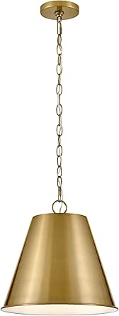 Lark Blake 83527LCBMedium Pendant Light, Adjustable Chain-Hung Fixture, Tapered Drum, Even/Sloped Ceilings, Lacquered Brass