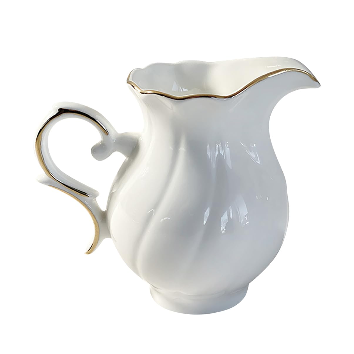VINTORKY European Style Ceramic Milk Cup Sauce Holder Sauce Container Cold Water Dispenser Cream Pitcher with Handle Syrups for Drinks Milk Dispenser Pottery Creamer Milk Jar White Ceramics