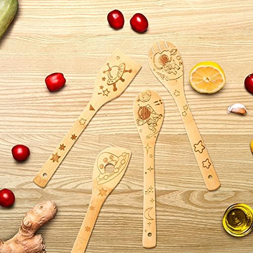Unique Pattern Burned Wooden Spoons, Kitchen Utensil Set, House Warming Presents Bamboo Cooking Utensils Set (6pcs)