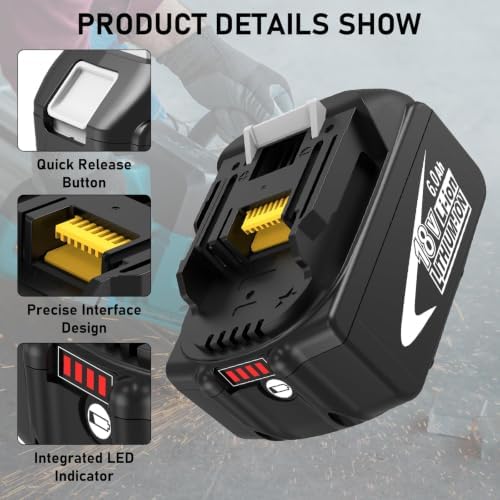 2Pack 6.0Ah Replacement for Makita 18V Battery and DC18RC Charger Lithium - 3