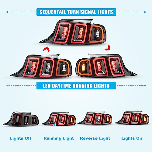 Cpw Led Tail Lights Assembly Compatible With 2010 2011 2012 2013 2014 Ford Mustang Red Lens Rear Sequential Turn Signal Brake Lamp Taillights Replacement Light 1 Pair #TOP3