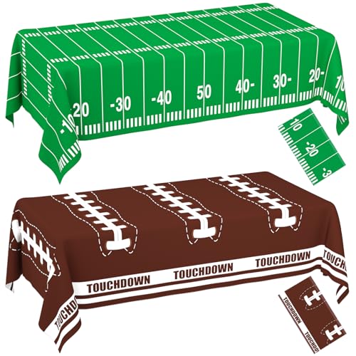 Image of WNINK 2 Pack Football Tablecloth - Disposable Plastic Table Cover for Football Themed Party Games Decoration - 54 X 108 Inch