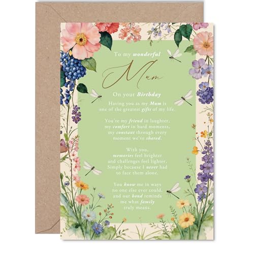 Giftzie Birthday Card for Mum - Warm Wishes Wrapped in Blooms - Elegant Floral Design with Heartfelt Words - A Lovely Way to Brighten Her Special Day - 5x7 Inch, Envelope Included