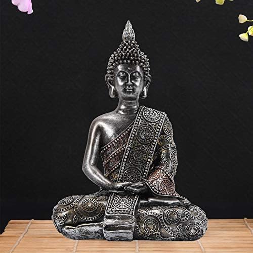Goodeco Meditating Thai Buddha Figurine Ornament,Zen Garden Buddha Statue sculpture-Indoor/Outdoor Decor,Gift Idea for Home,Garden,Patio,Deck,Porch Yard Art Decoration,Polyresin,20cm(Sliver)
