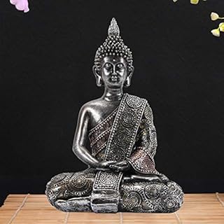 Goodeco Meditating Thai Buddha Figurine Ornament,Zen Garden Buddha Statue sculpture-Indoor/Outdoor Decor,Gift Idea for Home,Garden,Patio,Deck,Porch Yard Art Decoration,Polyresin,20cm(Sliver)