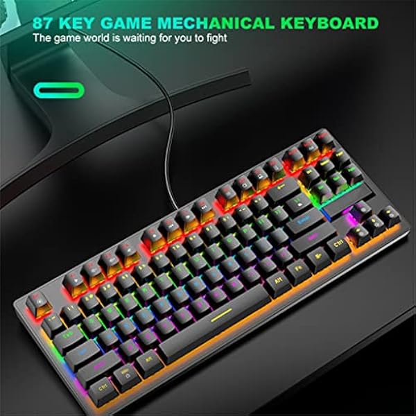 ALSMBFY Gaming Mechanical Wired Keyboard 87-Key Green Axis USB-interface RGB Backlight for Gamers PC-laptops (Color : D)