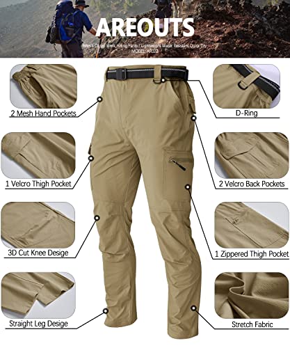 Men's Cargo Work Hiking Pants Lightweight Water Resistant Quick Dry Fishing Travel Camping Outdoor Breathable Multi Pockets Khaki L #TOP4