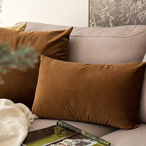 Image of Khooti Velvet Cushion Cover Pack of 1-28 inch x 28 inch / 71 x 71 cm - Brown - Soft Pillow Covers Cushion Case for Sofa Bedroom Livingroom Chair Car, Cushion Cover