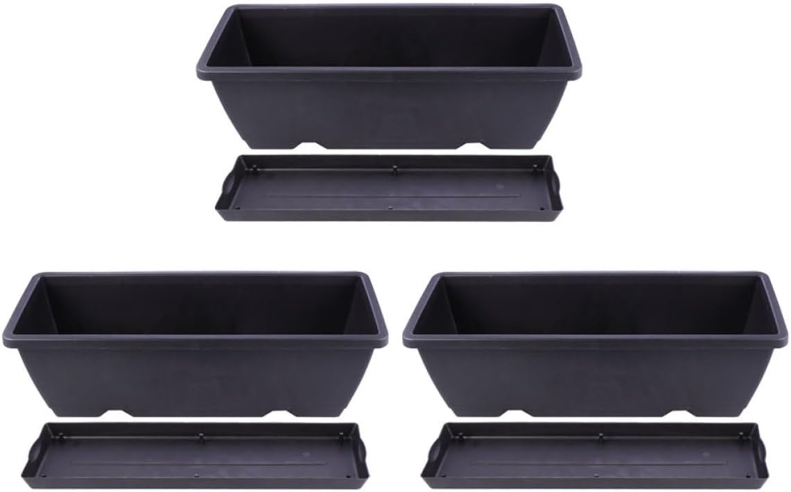 3pcs Rectangular Plastic Plant Nursery Pots Deep Gray Vegetable Planters with Drainage Tray for Indoor and Outdoor Gardening for Succulent and Flower Display