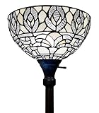 Tiffany Style Floor Lamp Torchiere Standing Vintage Antique 72" Tall Stained Glass White Mahogany Tr