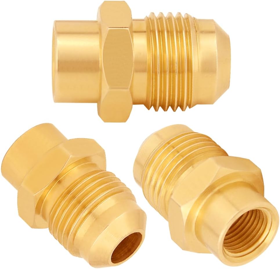 Uenede 3PCS Brass Flare Coupler 3/8" Flare Male x 1/8" NPT Female Tube Gas Adapter Nipples Pipe Fittings Hose Connectors