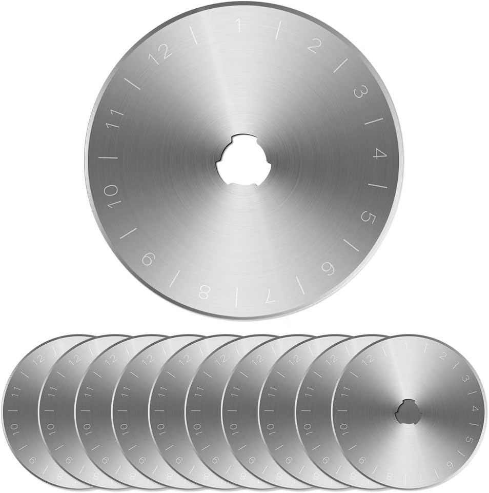 45MM Rotary Cutter Blades, Sopito 10 PCS Premium Spare Replacement Cutting Blades with Sharpness, Great for Heavy Duty Use, Quilting, Patchwork, Crafts and Sewing-45 Days Home Trial