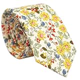 Belluno Floral Skinny Tie for Men, Slim Flower Tie for Wedding, Activities, Gift Box-Beige Daisy